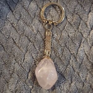 Gold Keychain with Rose Quartz Stone